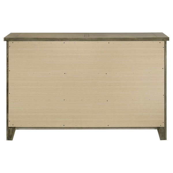 English Elm Pelton Six Drawer Dresser with Oak Grain Veneer and Antique Nickel Hardware for Bedroom B062P517061