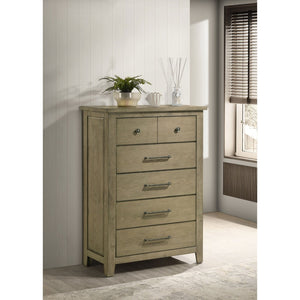 English Elm Pelton Five Drawer Tall Chest with Embossed Oak Grain Finish and Antique Nickel Hardware B062P517064