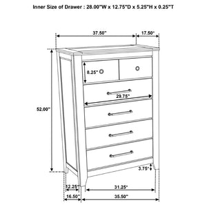 English Elm Pelton Five Drawer Tall Chest with Embossed Oak Grain Finish and Antique Nickel Hardware B062P517064