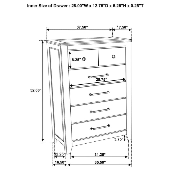 English Elm Pelton Five Drawer Tall Chest with Embossed Oak Grain Finish and Antique Nickel Hardware B062P517064