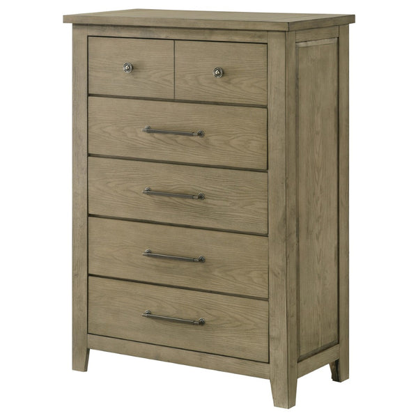English Elm Pelton Five Drawer Tall Chest with Embossed Oak Grain Finish and Antique Nickel Hardware B062P517064