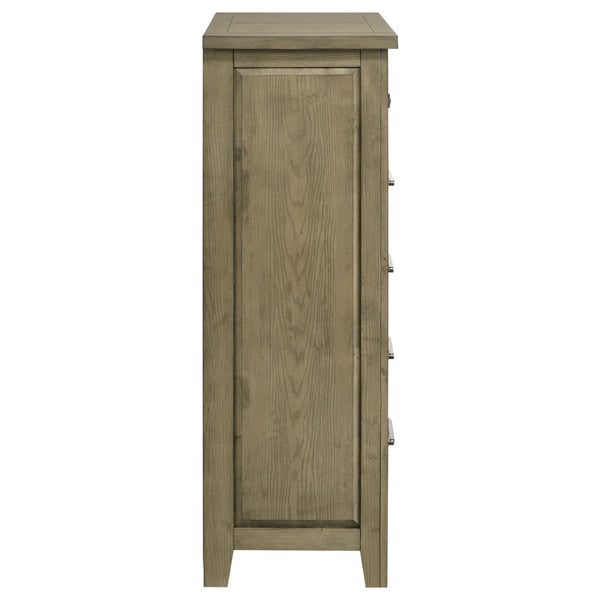 English Elm Pelton Five Drawer Tall Chest with Embossed Oak Grain Finish and Antique Nickel Hardware B062P517064