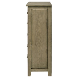 English Elm Pelton Five Drawer Tall Chest with Embossed Oak Grain Finish and Antique Nickel Hardware B062P517064