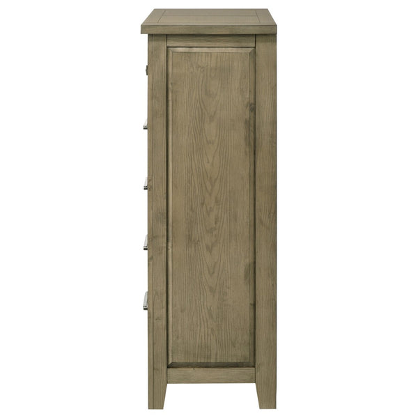English Elm Pelton Five Drawer Tall Chest with Embossed Oak Grain Finish and Antique Nickel Hardware B062P517064