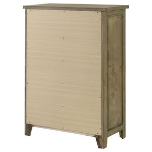 English Elm Pelton Five Drawer Tall Chest with Embossed Oak Grain Finish and Antique Nickel Hardware B062P517064