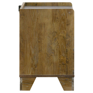 English Elm Packard Oak Grain Nightstand with Faux Marble Top LED Lighting and USB Charging Ports B062P517111