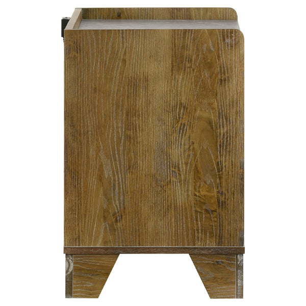 English Elm Packard Oak Grain Nightstand with Faux Marble Top LED Lighting and USB Charging Ports B062P517111