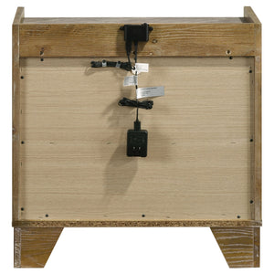 English Elm Packard Oak Grain Nightstand with Faux Marble Top LED Lighting and USB Charging Ports B062P517111