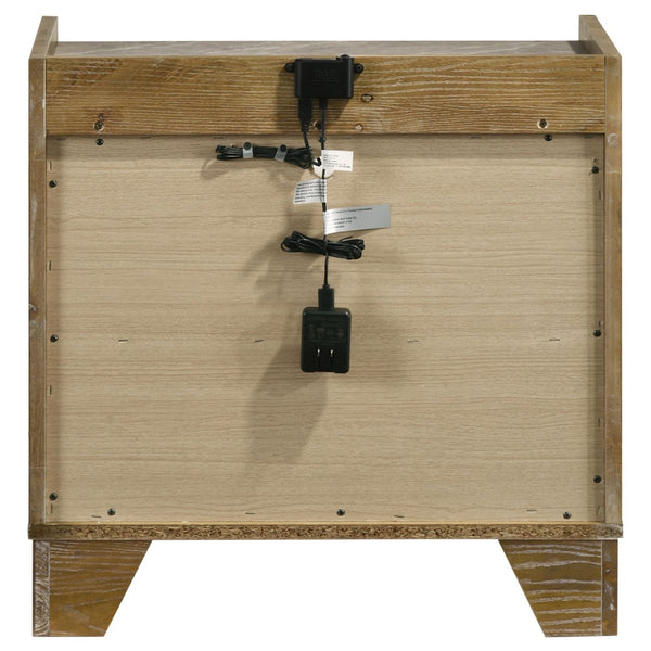 English Elm Packard Oak Grain Nightstand with Faux Marble Top LED Lighting and USB Charging Ports B062P517111