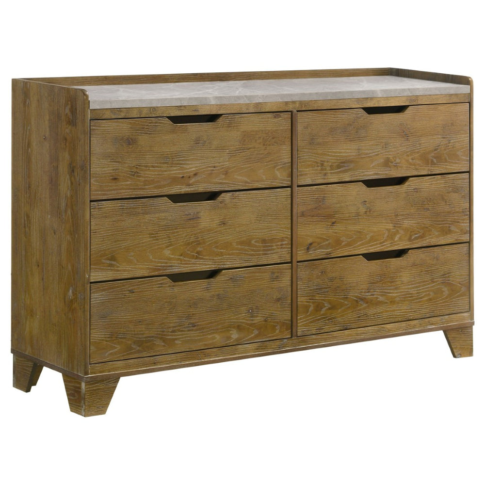 English Elm Packard Six Drawer Rubberwood Dresser with Faux Marble Top for Modern Bedroom Storage B062P517112