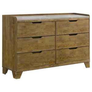 English Elm Packard Six Drawer Rubberwood Dresser with Faux Marble Top for Modern Bedroom Storage B062P517112