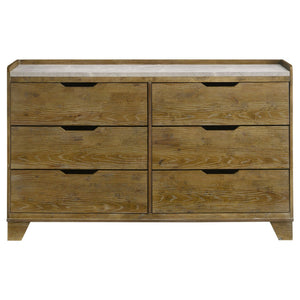 English Elm Packard Six Drawer Rubberwood Dresser with Faux Marble Top for Modern Bedroom Storage B062P517112