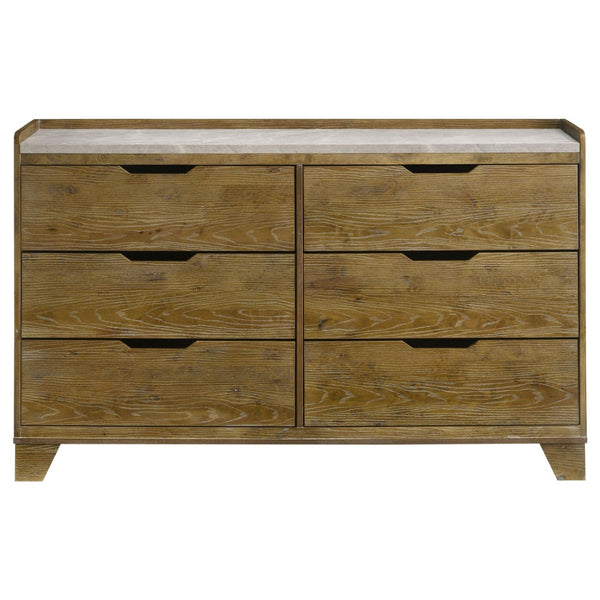 English Elm Packard Six Drawer Rubberwood Dresser with Faux Marble Top for Modern Bedroom Storage B062P517112