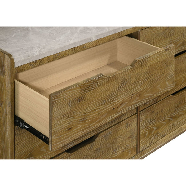 English Elm Packard Six Drawer Rubberwood Dresser with Faux Marble Top for Modern Bedroom Storage B062P517112