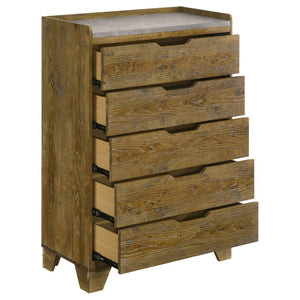 English Elm Packard Five Drawer Chest Rubberwood Frame Faux Marble Top Weathered Oak Bedroom Storage B062P517115
