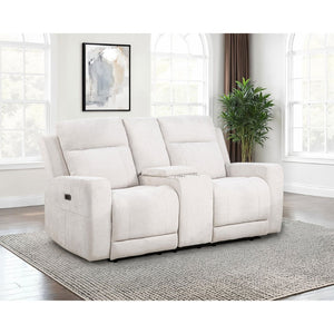 English Elm Patrick Chenille Power Reclining Loveseat with Console and Cup Holders for Modern Living Ivory B062P518344