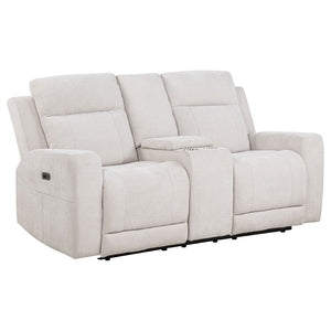 English Elm Patrick Chenille Power Reclining Loveseat with Console and Cup Holders for Modern Living Ivory B062P518344