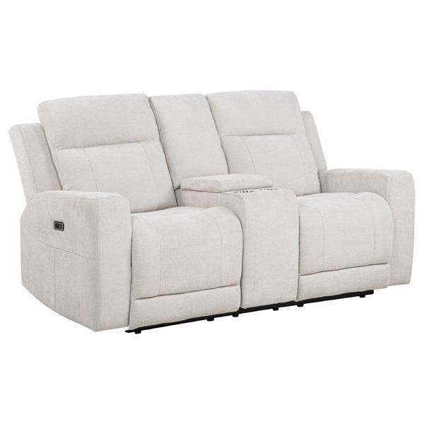 English Elm Patrick Chenille Power Reclining Loveseat with Console and Cup Holders for Modern Living Ivory B062P518344