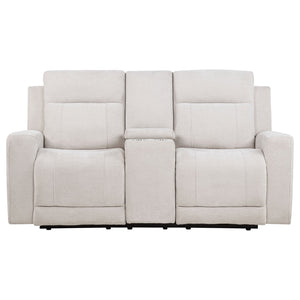 English Elm Patrick Chenille Power Reclining Loveseat with Console and Cup Holders for Modern Living Ivory B062P518344