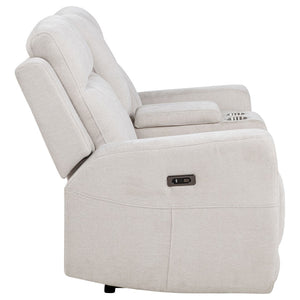 English Elm Patrick Chenille Power Reclining Loveseat with Console and Cup Holders for Modern Living Ivory B062P518344