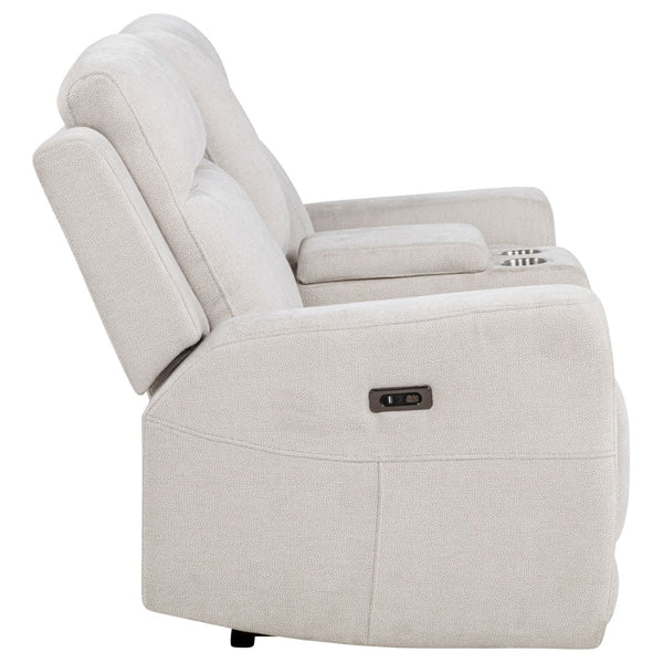 English Elm Patrick Chenille Power Reclining Loveseat with Console and Cup Holders for Modern Living Ivory B062P518344