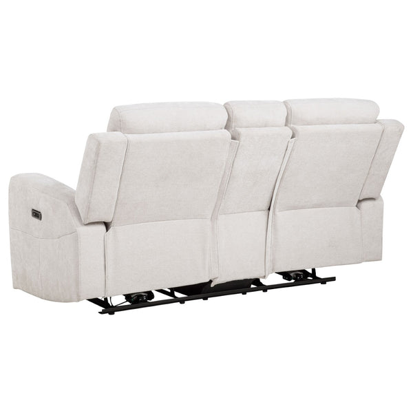 English Elm Patrick Chenille Power Reclining Loveseat with Console and Cup Holders for Modern Living Ivory B062P518344