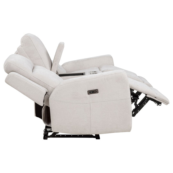 English Elm Patrick Chenille Power Reclining Loveseat with Console and Cup Holders for Modern Living Ivory B062P518344