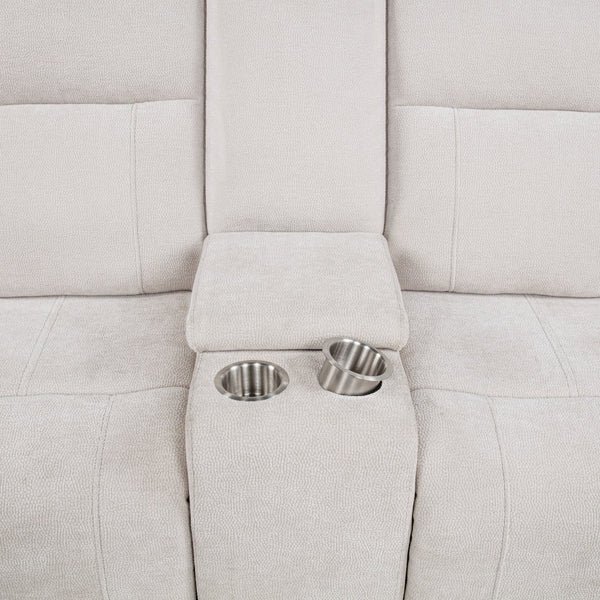 English Elm Patrick Chenille Power Reclining Loveseat with Console and Cup Holders for Modern Living Ivory B062P518344