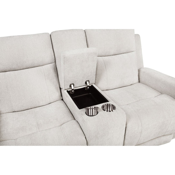 English Elm Patrick Chenille Power Reclining Loveseat with Console and Cup Holders for Modern Living Ivory B062P518344