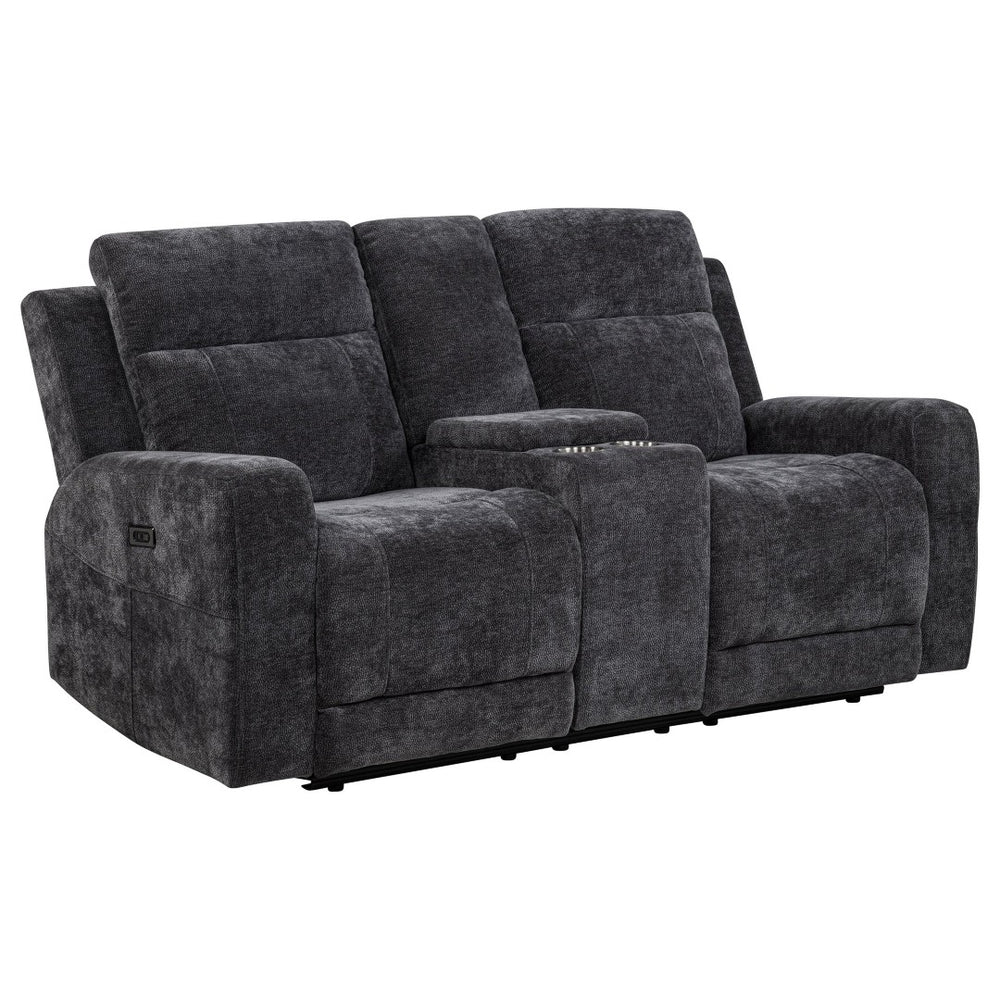 English Elm Patrick Chenille Power Reclining Loveseat with Console and Cup Holders for Modern Living Dark Grey B062P518352