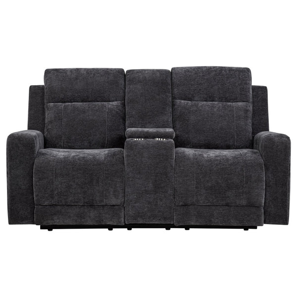 English Elm Patrick Chenille Power Reclining Loveseat with Console and Cup Holders for Modern Living Dark Grey B062P518352