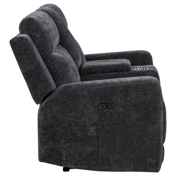 English Elm Patrick Chenille Power Reclining Loveseat with Console and Cup Holders for Modern Living Dark Grey B062P518352