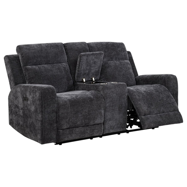 English Elm Patrick Chenille Power Reclining Loveseat with Console and Cup Holders for Modern Living Dark Grey B062P518352