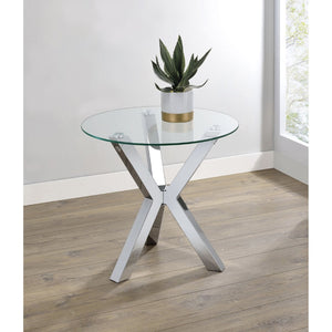English Elm Alexa Sculptural Round Glass Top End Table with Angular Chrome Legs for Modern Spaces B062P518364