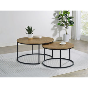 English Elm Arrize Round Nesting Coffee Table Set Mango Wood Look Top Black Metal Base B062P518392