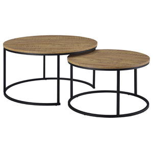 English Elm Arrize Round Nesting Coffee Table Set Mango Wood Look Top Black Metal Base B062P518392