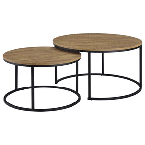 English Elm Arrize Round Nesting Coffee Table Set Mango Wood Look Top Black Metal Base B062P518392