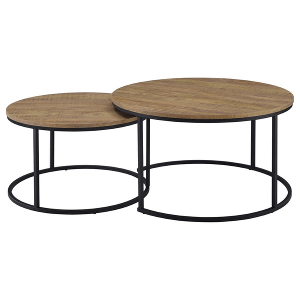 English Elm Arrize Round Nesting Coffee Table Set Mango Wood Look Top Black Metal Base B062P518392