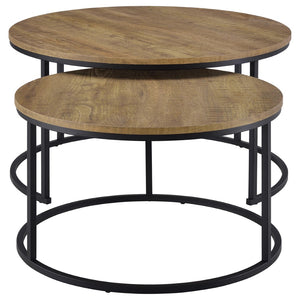 English Elm Arrize Round Nesting Coffee Table Set Mango Wood Look Top Black Metal Base B062P518392