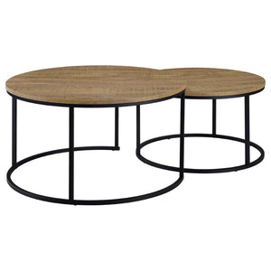 English Elm Arrize Round Nesting Coffee Table Set Mango Wood Look Top Black Metal Base B062P518392