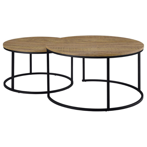 English Elm Arrize Round Nesting Coffee Table Set Mango Wood Look Top Black Metal Base B062P518392