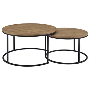 English Elm Arrize Round Nesting Coffee Table Set Mango Wood Look Top Black Metal Base B062P518392