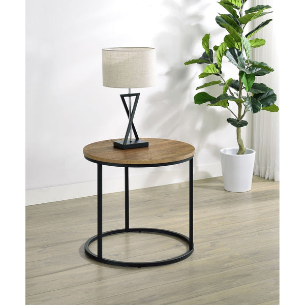 English Elm Arrize Mango Grain Round End Table with Matte Black Metal Base for Modern Living B062P518393