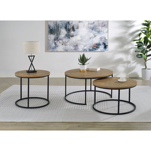 English Elm Arrize Mango Grain Round End Table with Matte Black Metal Base for Modern Living B062P518393