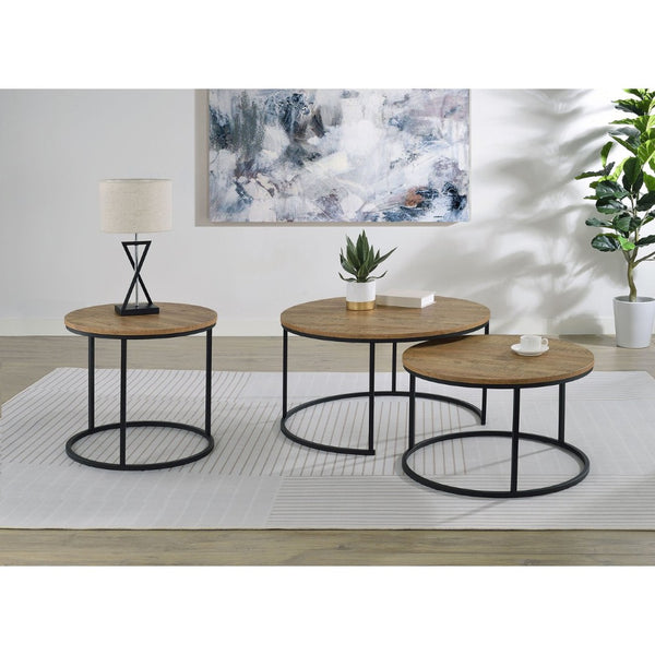 English Elm Arrize Mango Grain Round End Table with Matte Black Metal Base for Modern Living B062P518393