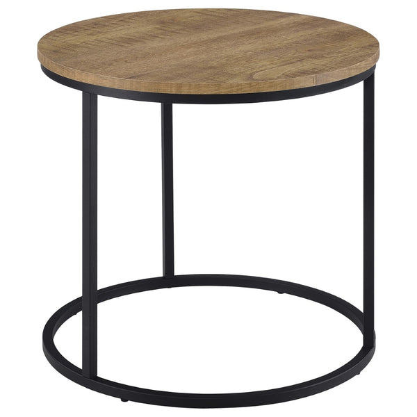 English Elm Arrize Mango Grain Round End Table with Matte Black Metal Base for Modern Living B062P518393