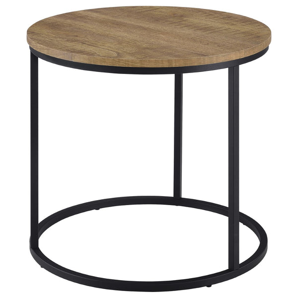 English Elm Arrize Mango Grain Round End Table with Matte Black Metal Base for Modern Living B062P518393