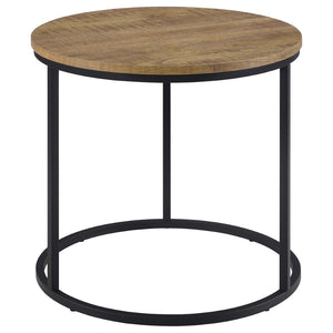 English Elm Arrize Mango Grain Round End Table with Matte Black Metal Base for Modern Living B062P518393