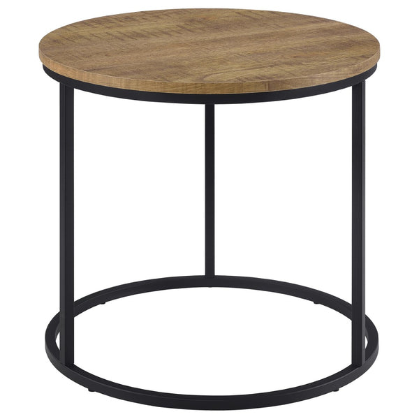 English Elm Arrize Mango Grain Round End Table with Matte Black Metal Base for Modern Living B062P518393