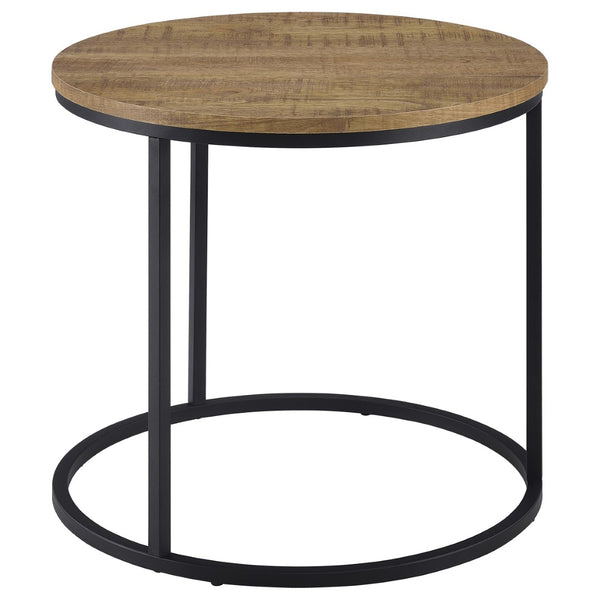 English Elm Arrize Mango Grain Round End Table with Matte Black Metal Base for Modern Living B062P518393